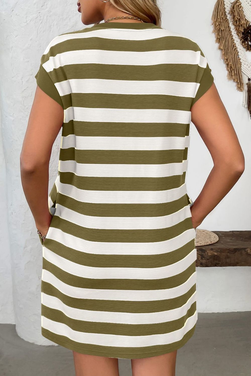 Contrast Striped Round Neck Short Sleeve Mini Dress